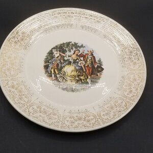 Sebring Pottery Co Chantilly 22K Gold 10 Inch Dinner Plate 1940s Victorian